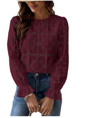 Cupshe Women's Eyelet Long Sleeve Top Shirts Hollow Out Crochet Lace Embroidered
